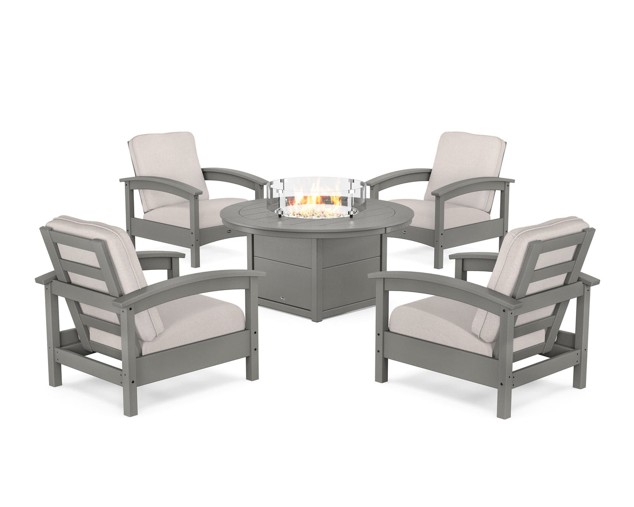 Trex Rockport 5-Piece Deep Seating Set with Round Fire Pit Table