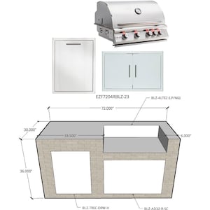 EZ Finish System 6 Ft Ready to Finish Outdoor Kitchen Island w/ Blaze Premium LTE 32-Inch Propane Grill - Grill on Right