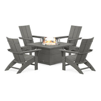 Thumbnail for POLYWOOD Modern 5 Piece Curveback Adirondack Conversation Set W Fire Pit Table