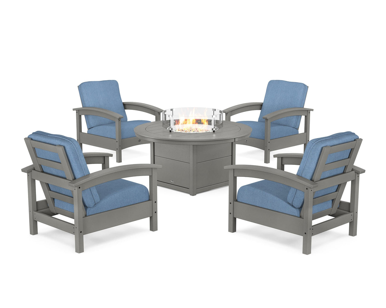 Trex Rockport 5-Piece Deep Seating Set with Round Fire Pit Table
