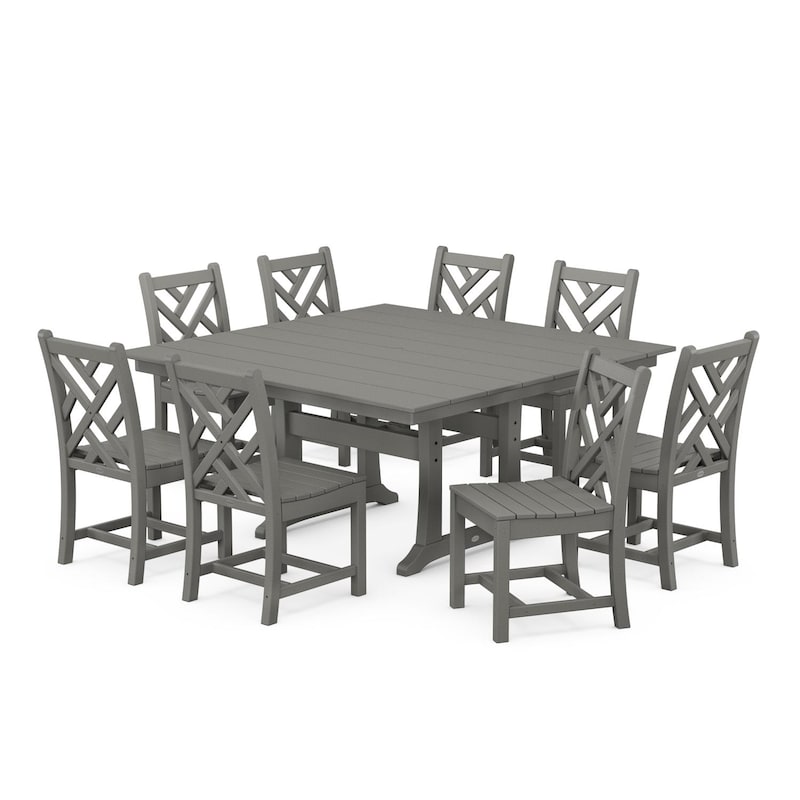 POLYWOOD Chippendale 9 Piece Farmhouse Trestle Dining Set