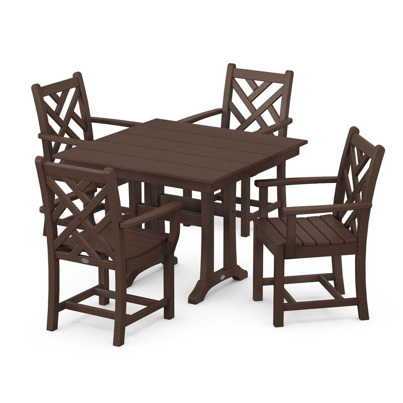 POLYWOOD Chippendale 5 Piece Farmhouse Trestle Arm Chair Dining Set