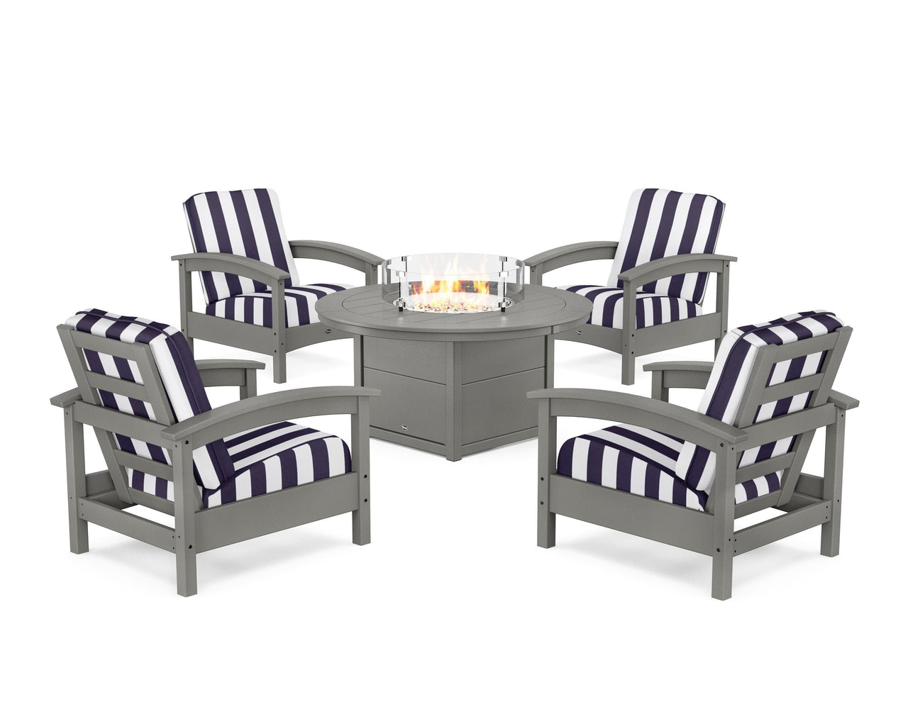 Trex Rockport 5-Piece Deep Seating Set with Round Fire Pit Table