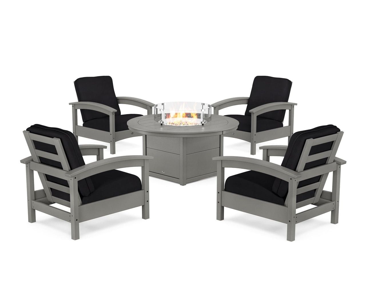 Trex Rockport 5-Piece Deep Seating Set with Round Fire Pit Table