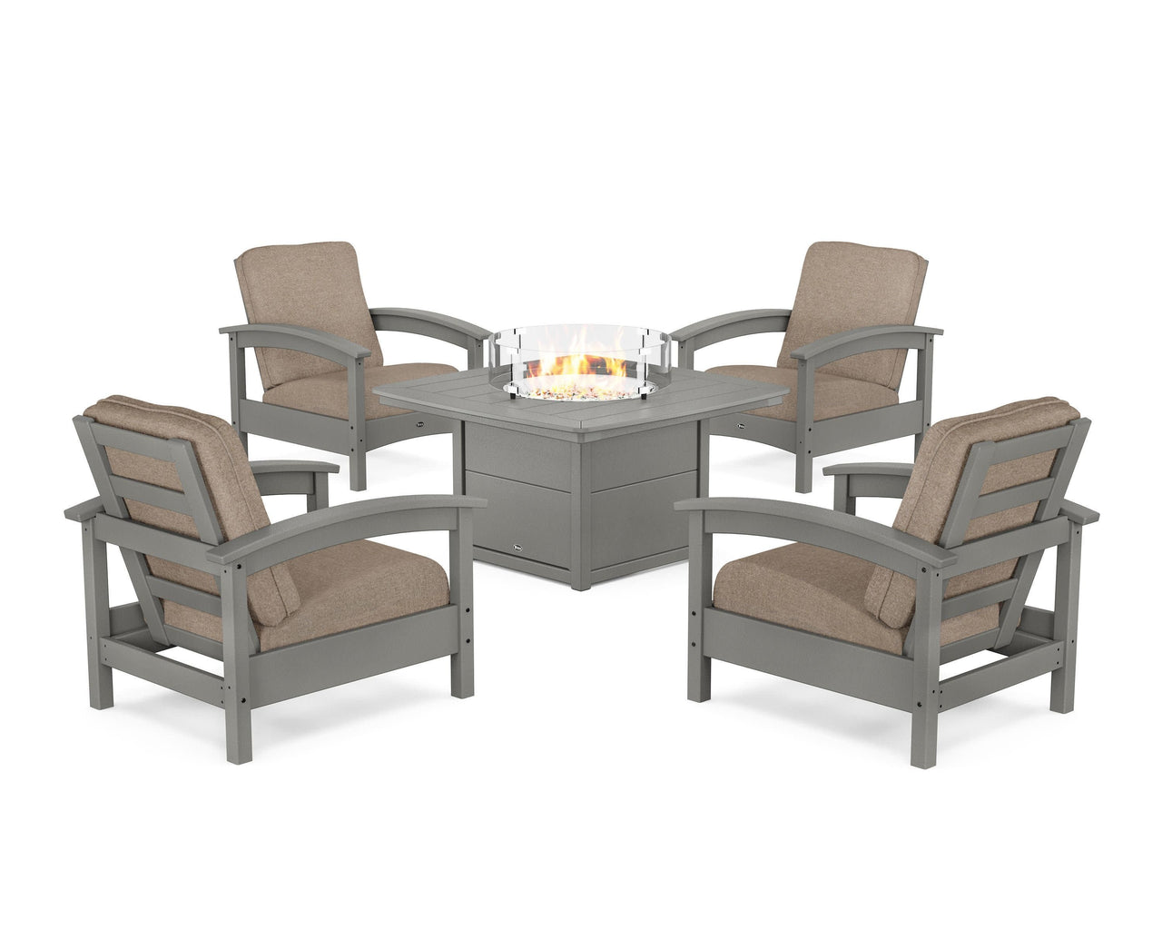 Trex Rockport 5-Piece Deep Seating Set with Yacht Club Fire Pit Table