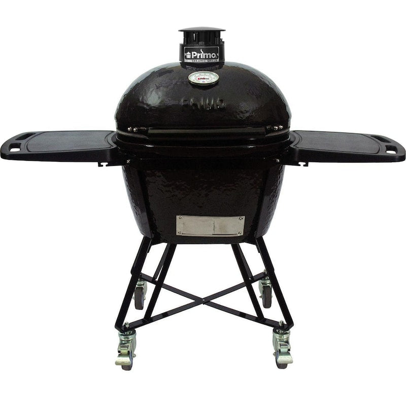 Primo All-In-One Ceramic Kamado Grill With Cradle, Side Shelves, And Stainless Steel Grates