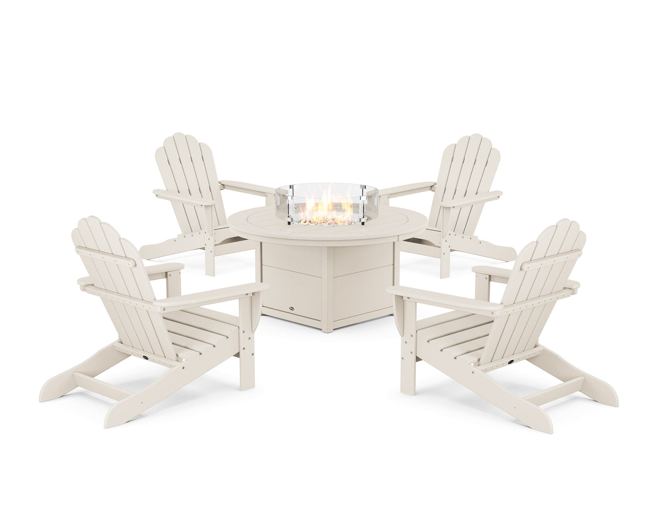 Trex 5-Piece Monterey Bay Oversized Adirondack Conversation Set with Fire Pit Table - Sand Castle