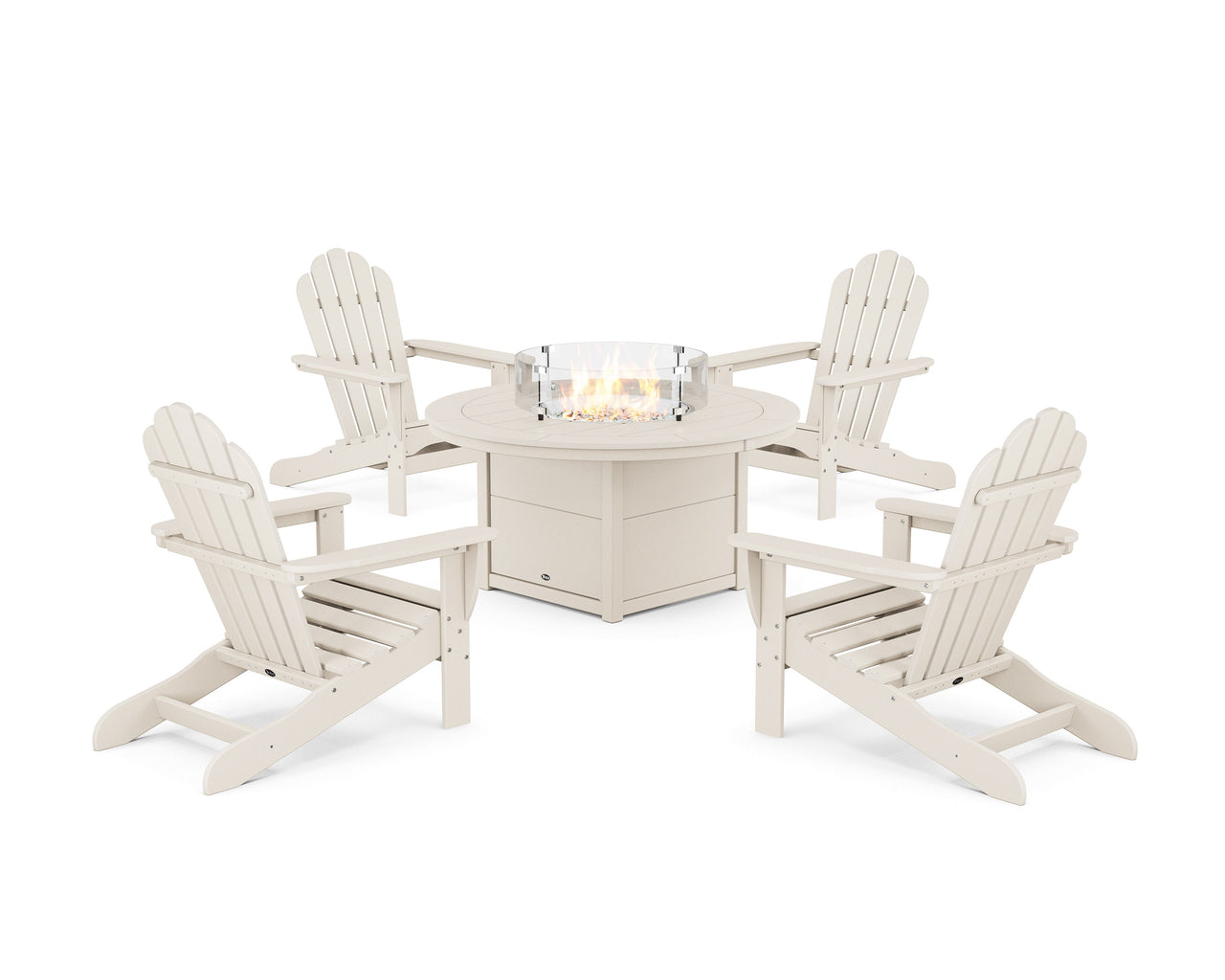Trex 5-Piece Monterey Bay Adirondack Conversation Set with Fire Pit Table - Sand Castle