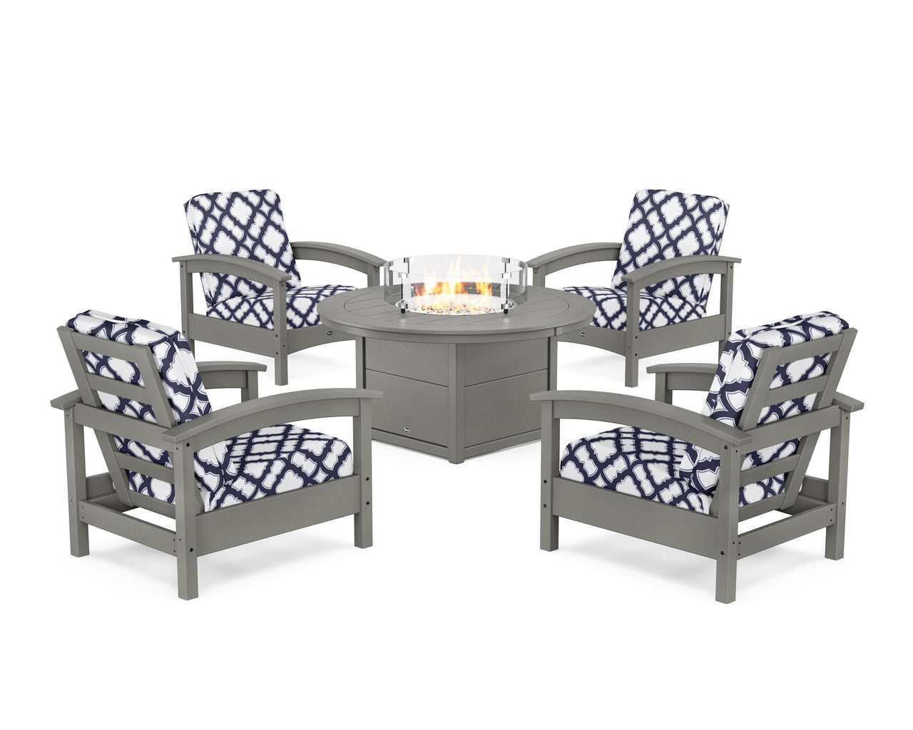 Trex Rockport 5-Piece Deep Seating Set with Round Fire Pit Table