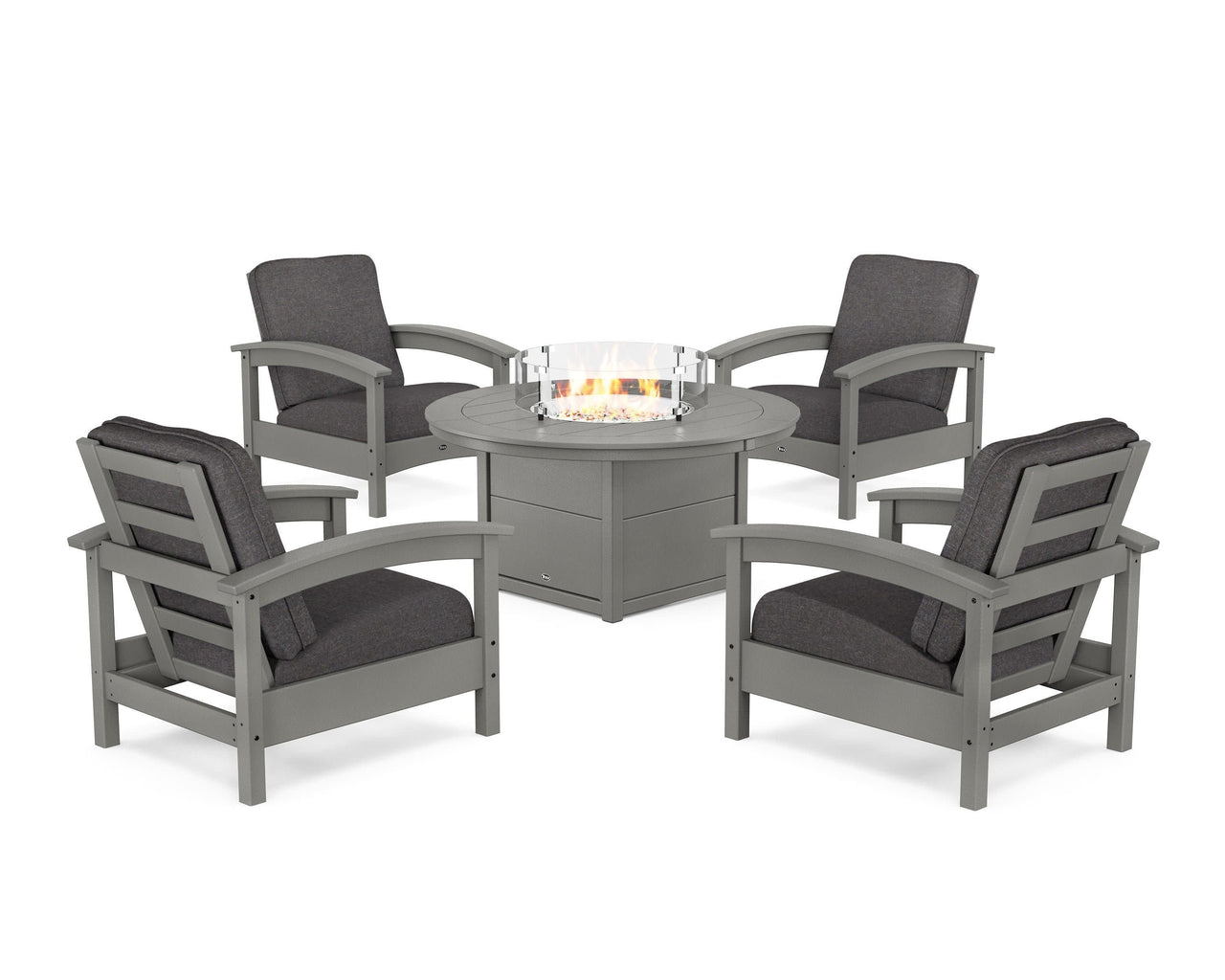 Trex Rockport 5-Piece Deep Seating Set with Round Fire Pit Table
