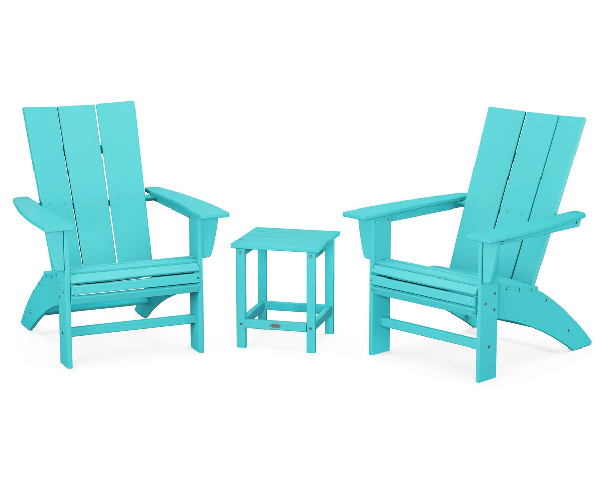 POLYWOOD Modern 3-Piece Curveback Adirondack Set with Long Island 18" Side Table
