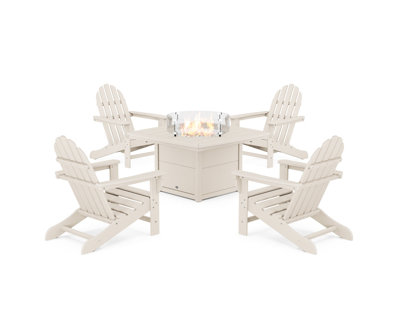 Trex Cape Cod Adirondack 5-Piece Set with Yacht Club Fire Pit Table - Sand Castle