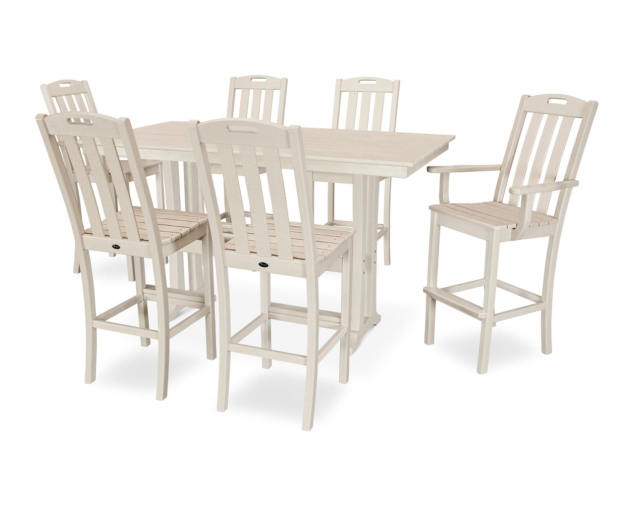 Trex Yacht Club 7-Piece Farmhouse Trestle Bar Set - Sand Castle