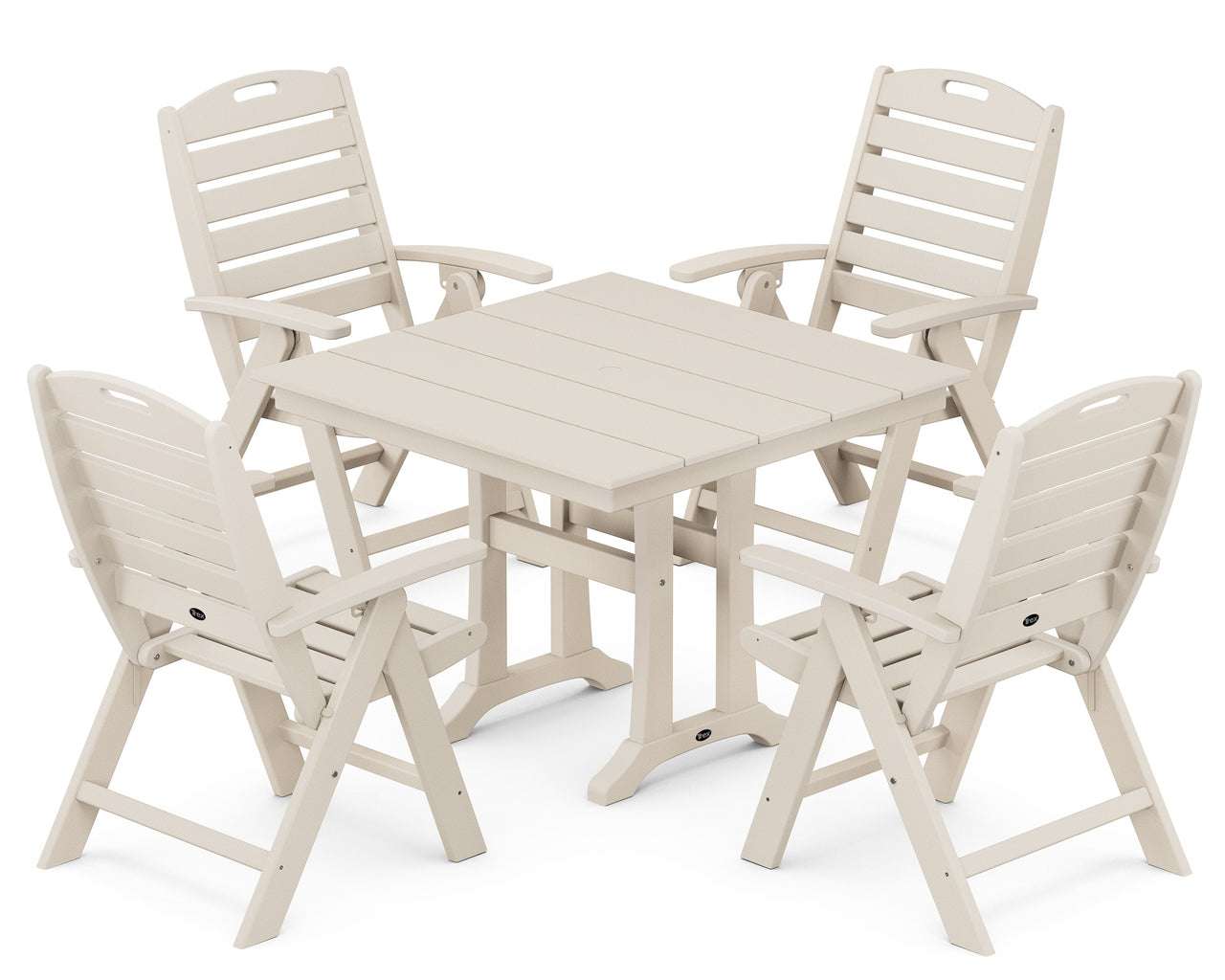 Trex Yacht Club Highback 5-Piece Farmhouse Trestle Dining Set - Sand Castle