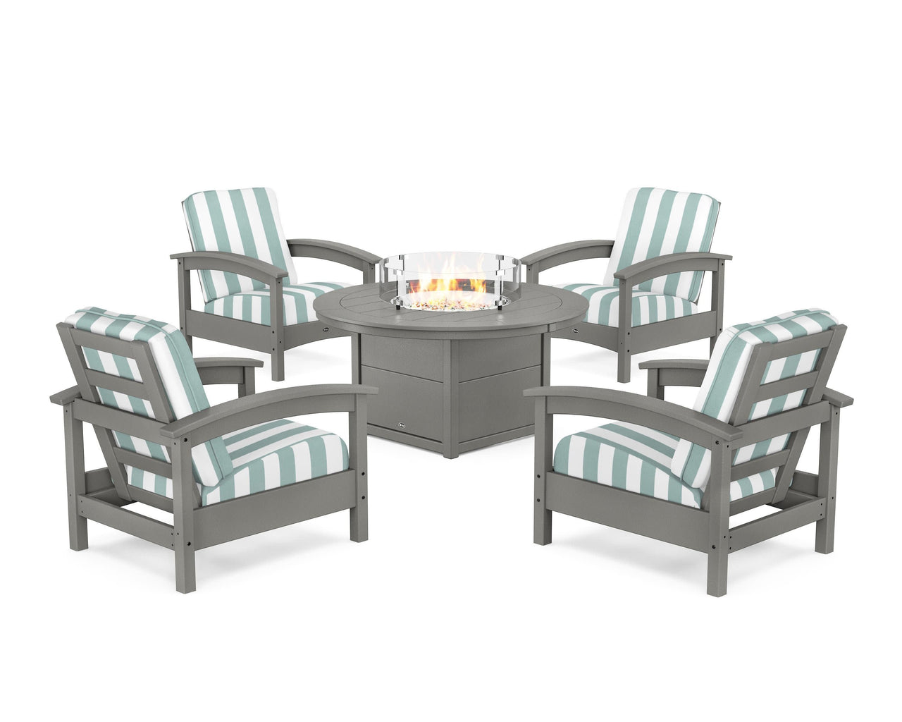 Trex Rockport 5-Piece Deep Seating Set with Round Fire Pit Table