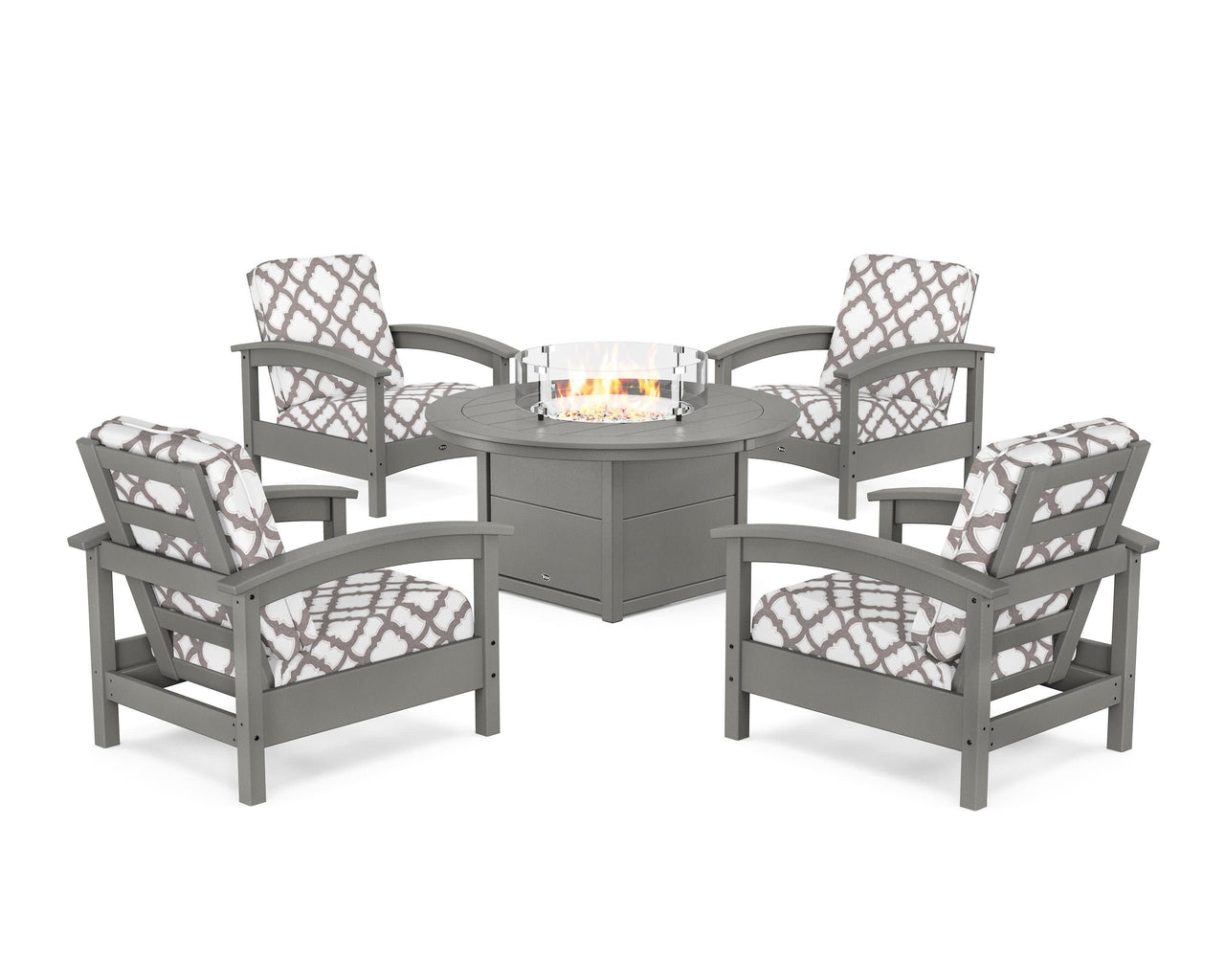 Trex Rockport 5-Piece Deep Seating Set with Round Fire Pit Table