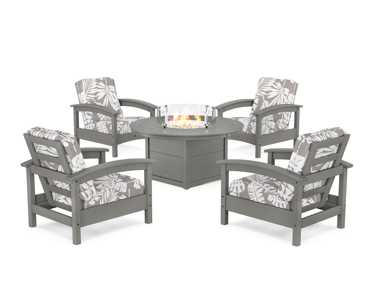 Trex Rockport 5-Piece Deep Seating Set with Round Fire Pit Table