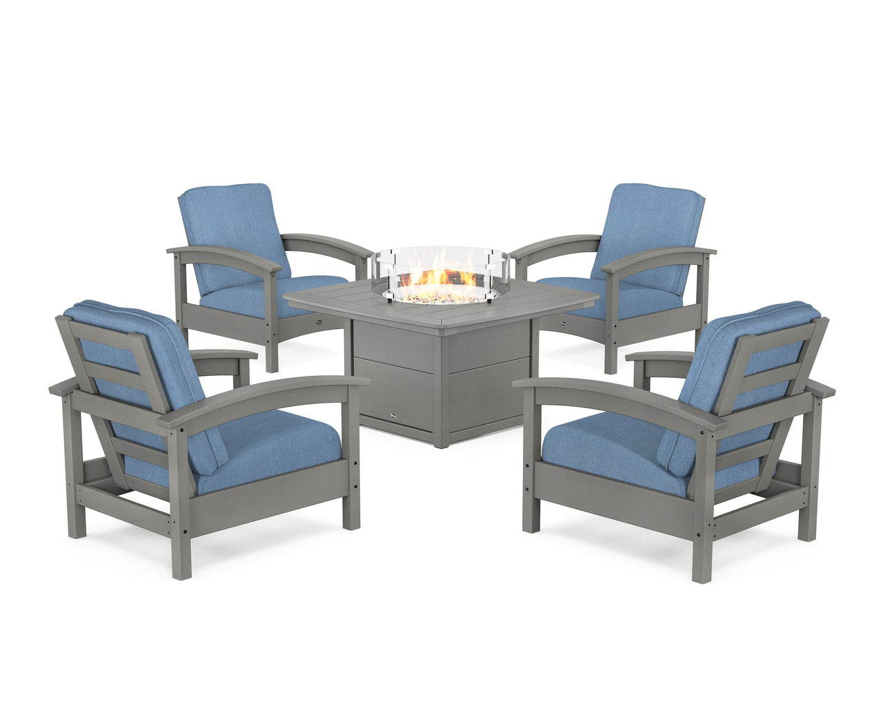 Trex Rockport 5-Piece Deep Seating Set with Yacht Club Fire Pit Table