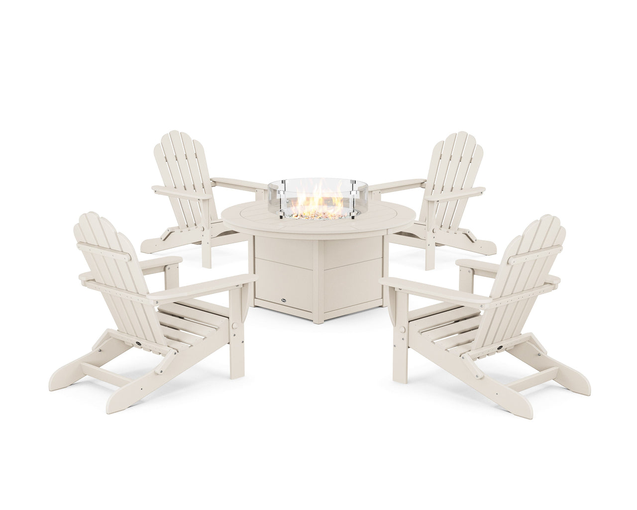 Trex 5-Piece Monterey Bay Folding Adirondack Conversation Set with Fire Pit Table - Sand Castle