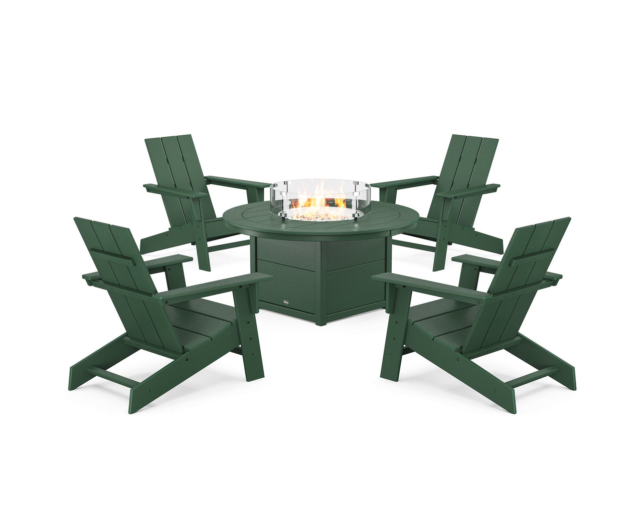 Trex Eastport Modern Adirondack 5-Piece Set with Round Fire Pit Table
