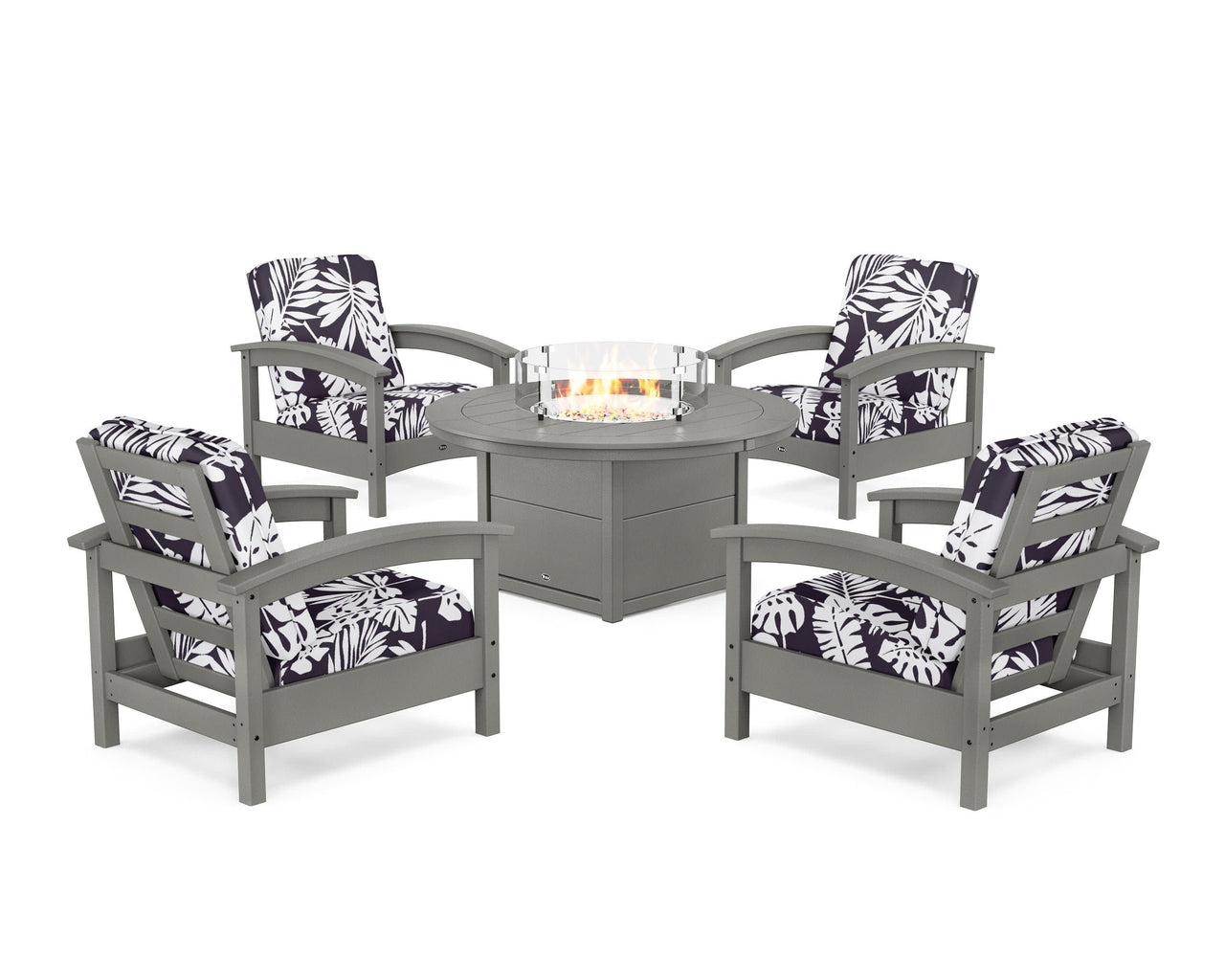 Trex Rockport 5-Piece Deep Seating Set with Round Fire Pit Table