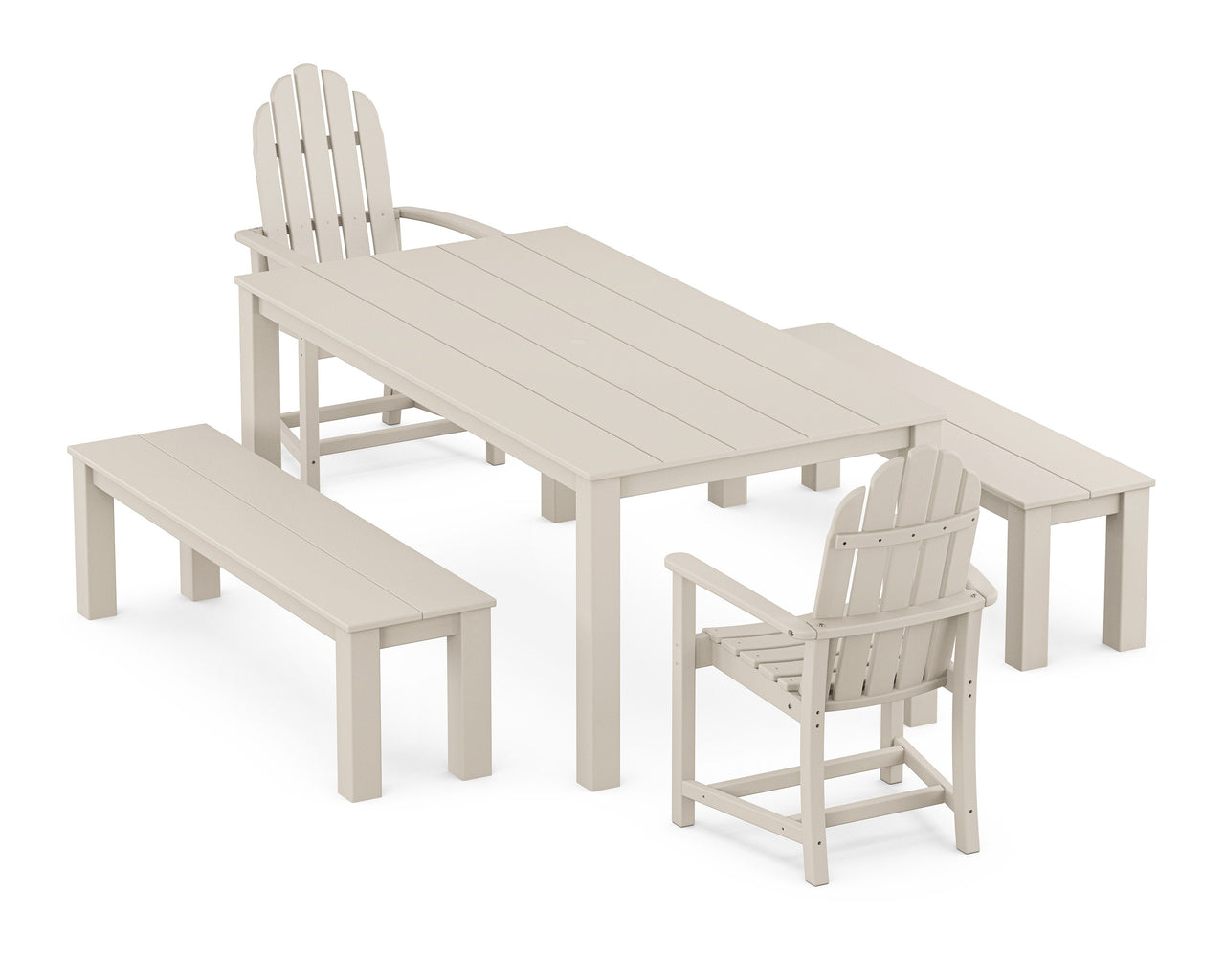 Trex Cape Cod Adirondack 5-Piece Parsons Dining Set with Benches - Sand Castle