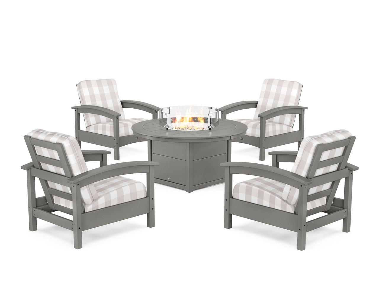 Trex Rockport 5-Piece Deep Seating Set with Round Fire Pit Table