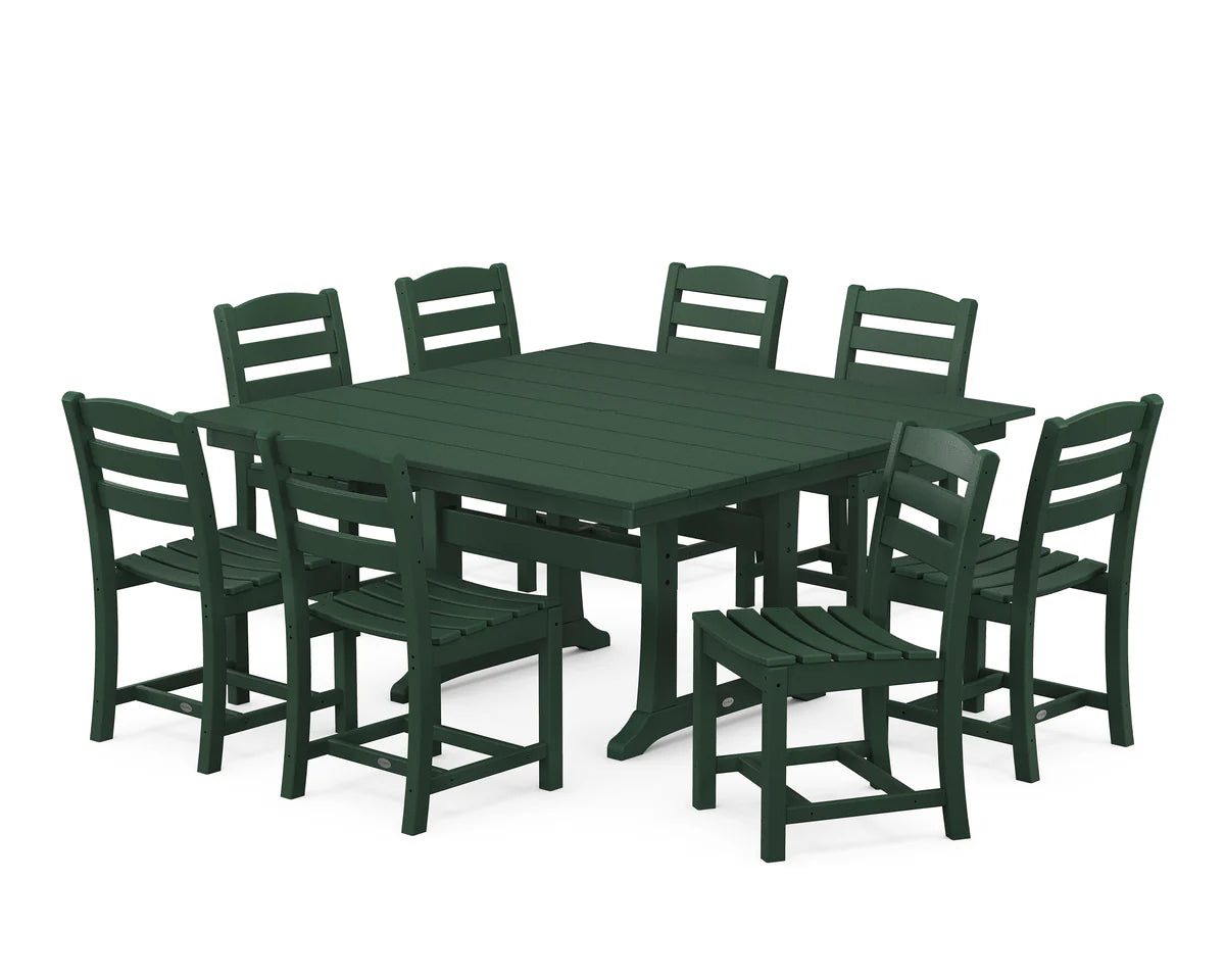 POLYWOOD La Casa Cafe 9 Piece Farmhouse Trestle Dining Set