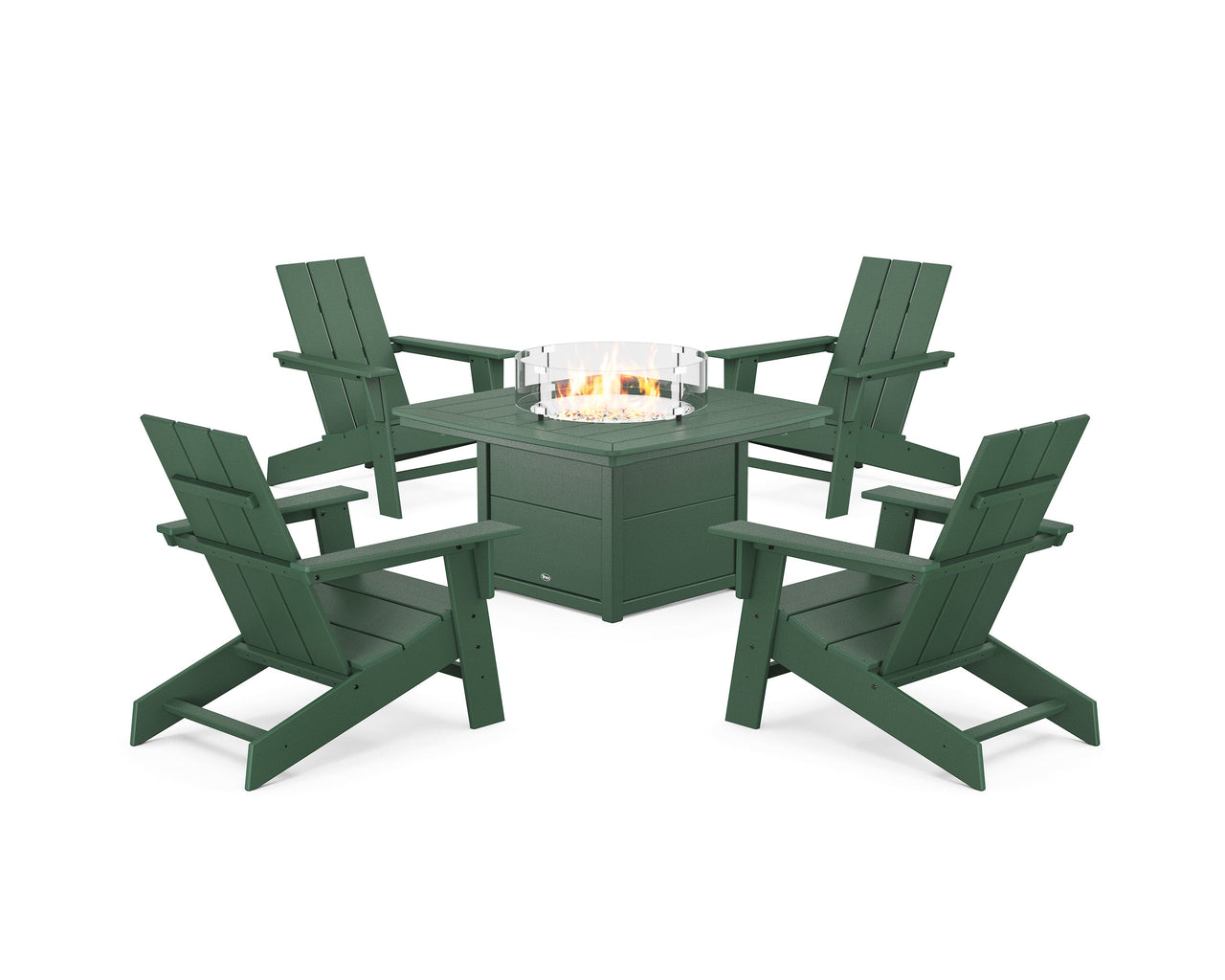 Trex Eastport Modern Adirondack 5-Piece Set with Yacht Club Fire Pit Table