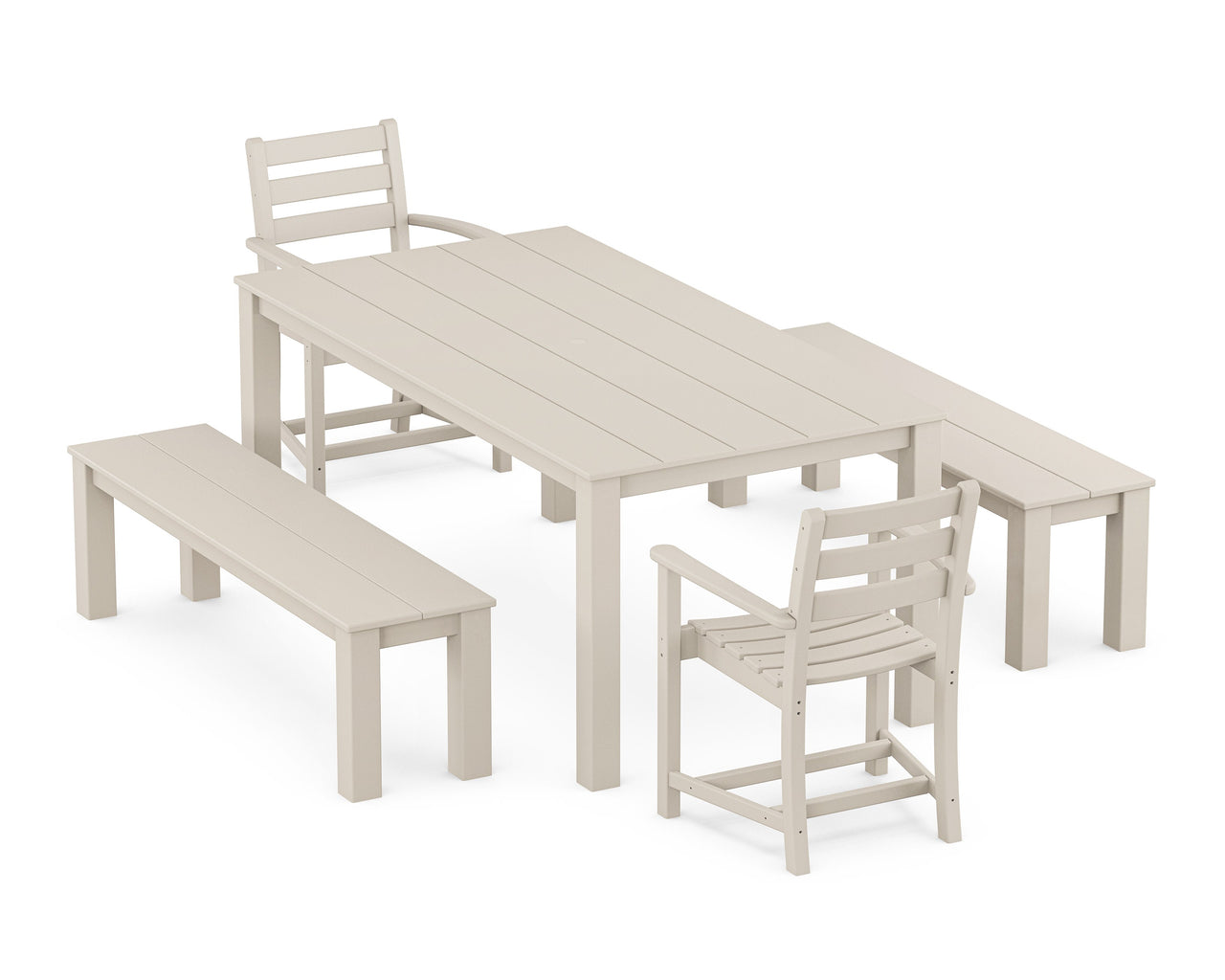 Trex Monterey Bay 5-Piece Parsons Dining Set with Benches - Sand Castle
