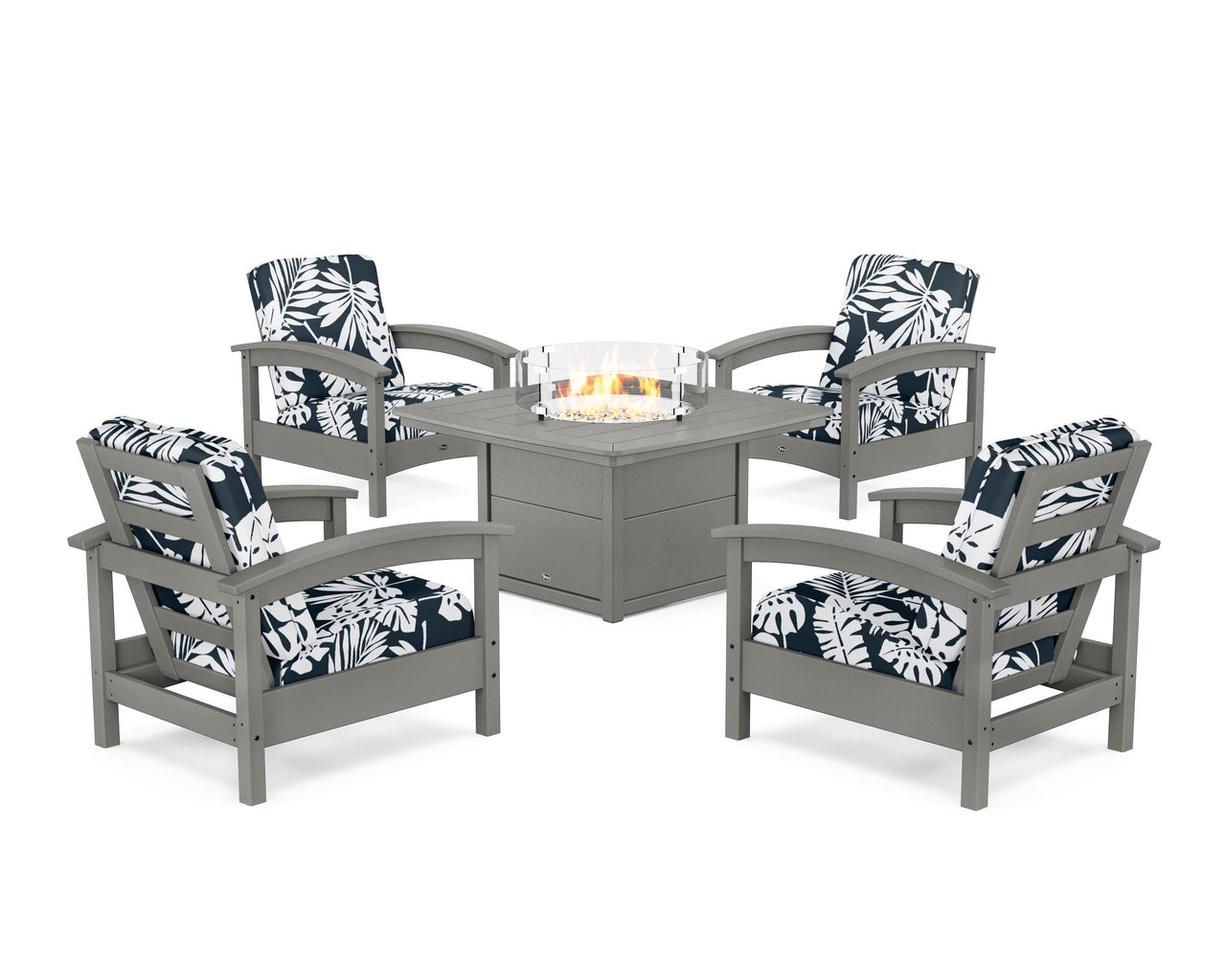 Trex Rockport 5-Piece Deep Seating Set with Yacht Club Fire Pit Table