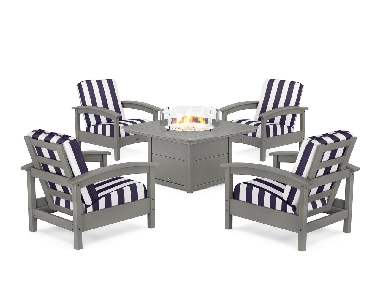 Trex Rockport 5-Piece Deep Seating Set with Yacht Club Fire Pit Table