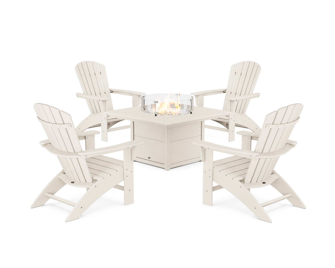 Trex Yacht Club Adirondack 5-Piece Set with Square Fire Pit Table - Sand Castle