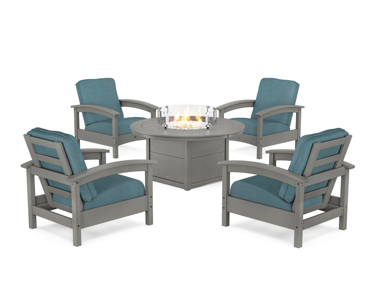 Trex Rockport 5-Piece Deep Seating Set with Round Fire Pit Table