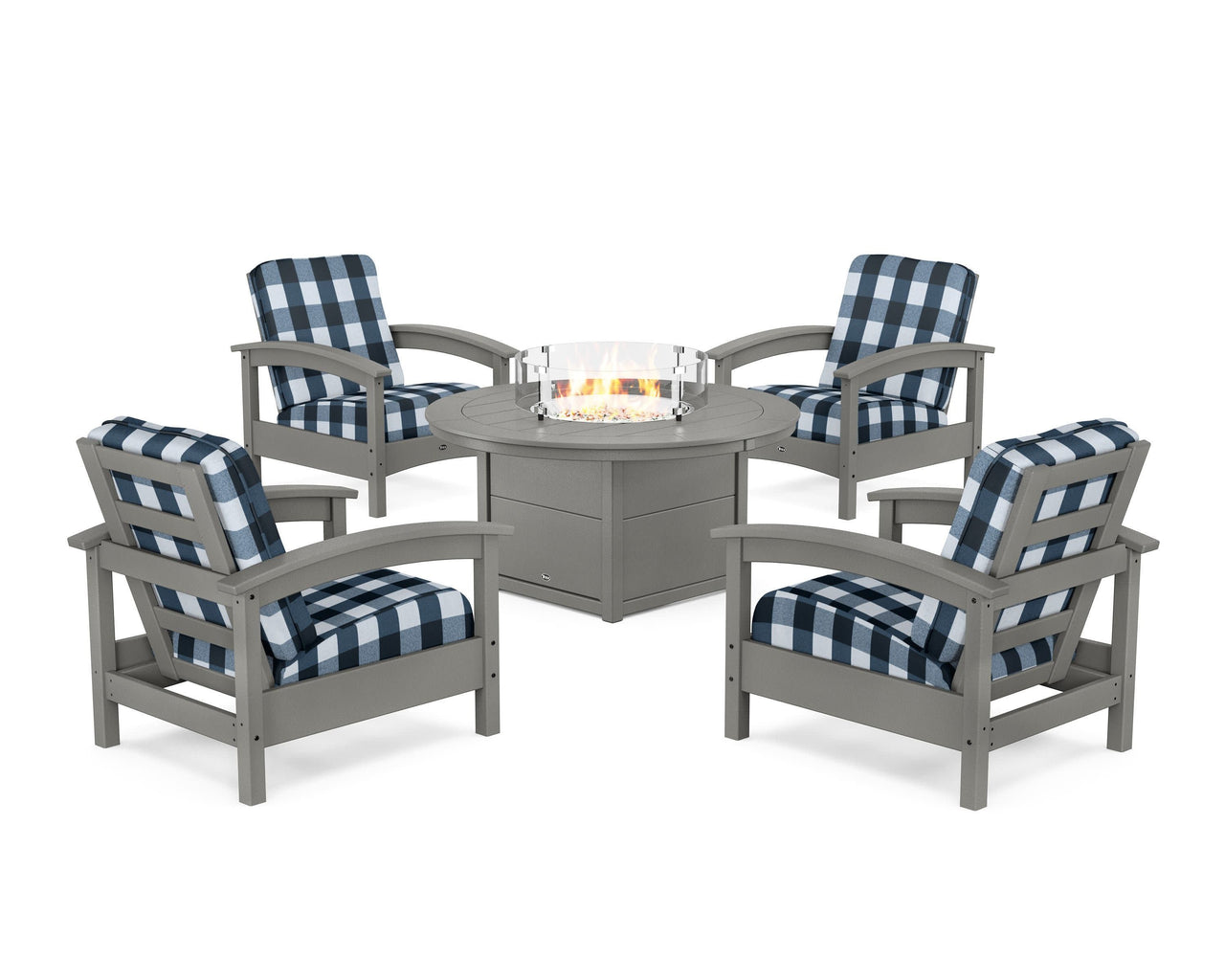 Trex Rockport 5-Piece Deep Seating Set with Round Fire Pit Table