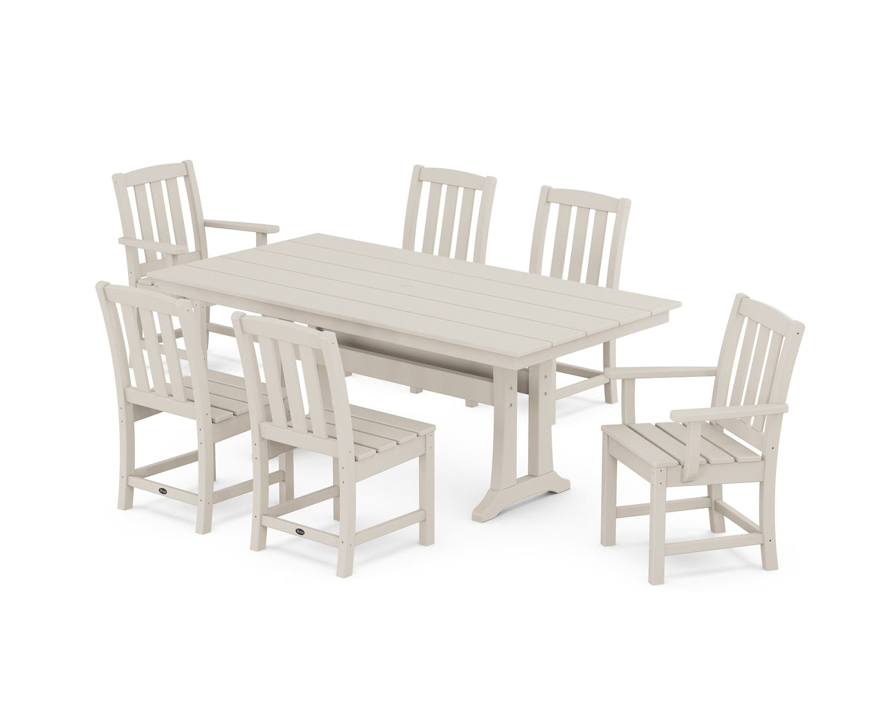 Trex Cape Cod 7-Piece Farmhouse Dining Set with Trestle Legs - Sand Castle