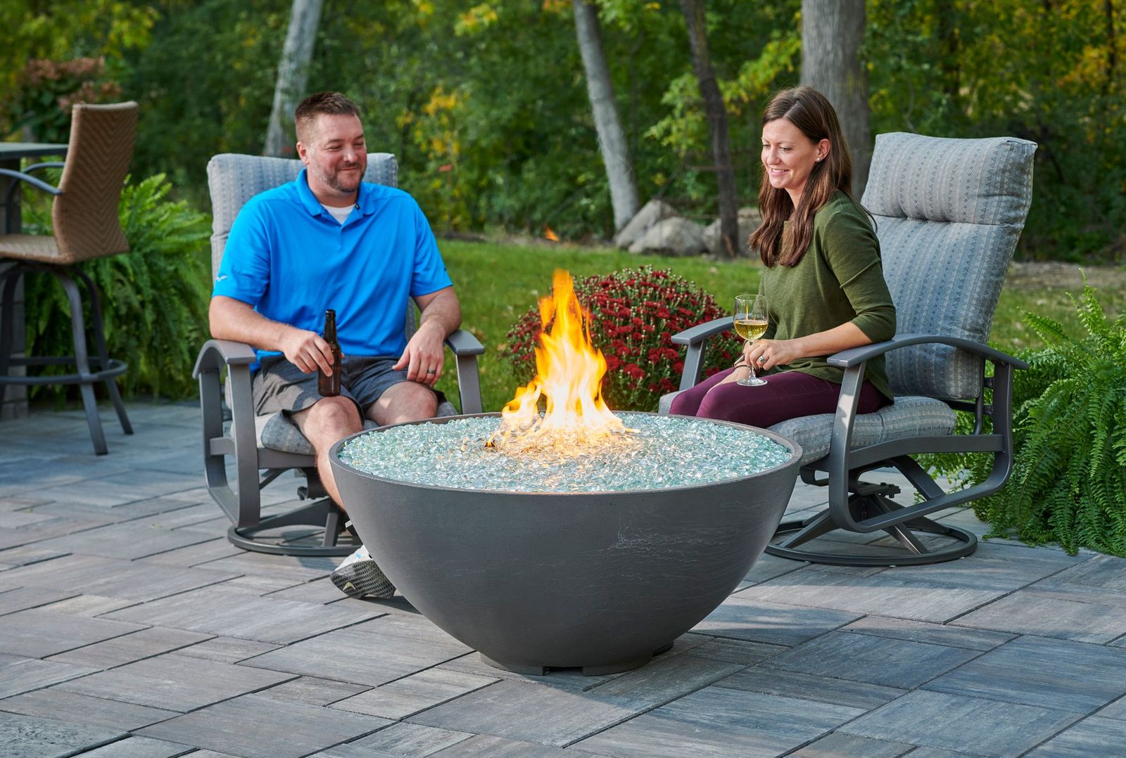 White Cove Edge 42" Round Gas Fire Pit Bowl w/Direct Spark Ignition