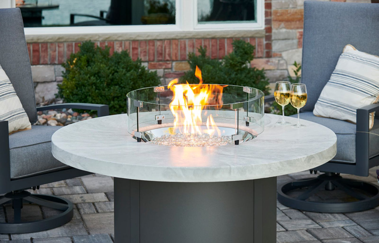 White Onyx Beacon Round Gas Fire Pit Table w/Direct Spark Ignition