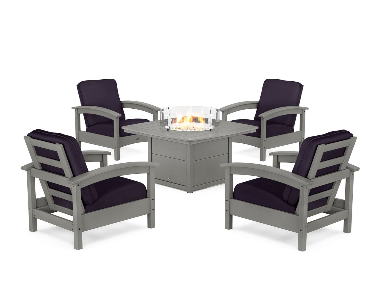 Trex Rockport 5-Piece Deep Seating Set with Yacht Club Fire Pit Table