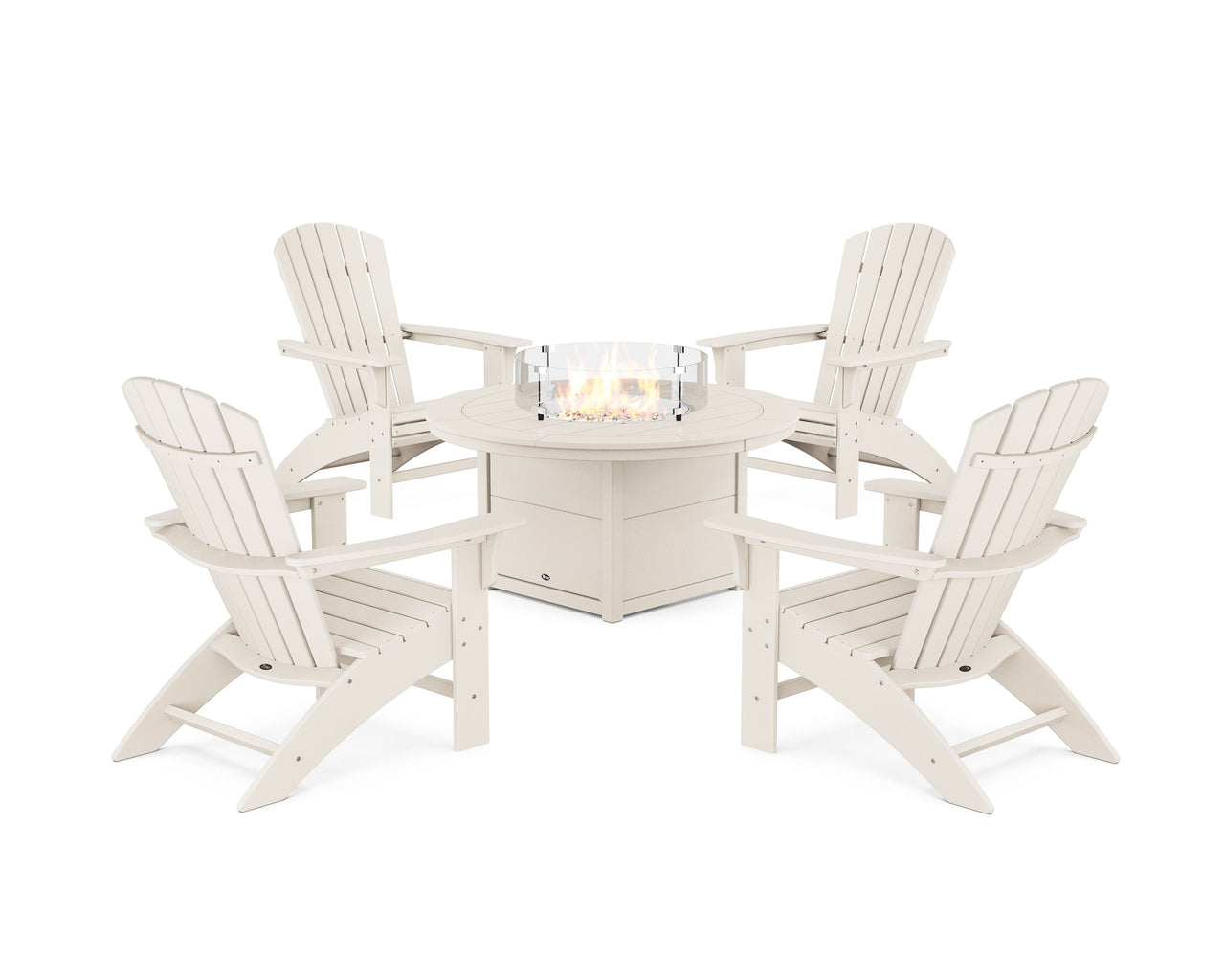 Trex Yacht Club Adirondack 5-Piece Set with Round Fire Pit Table - Sand Castle