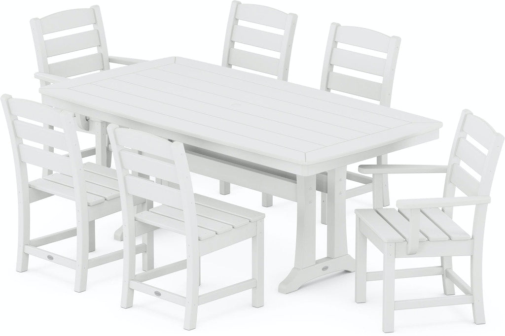 POLYWOOD Lakeside 7 Piece Nautical Trestle Dining Set