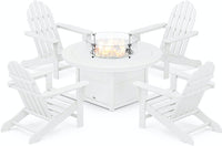 Thumbnail for POLYWOOD Classic Adirondack 5-Piece Conversation Set W/ Fire Pit Table - White