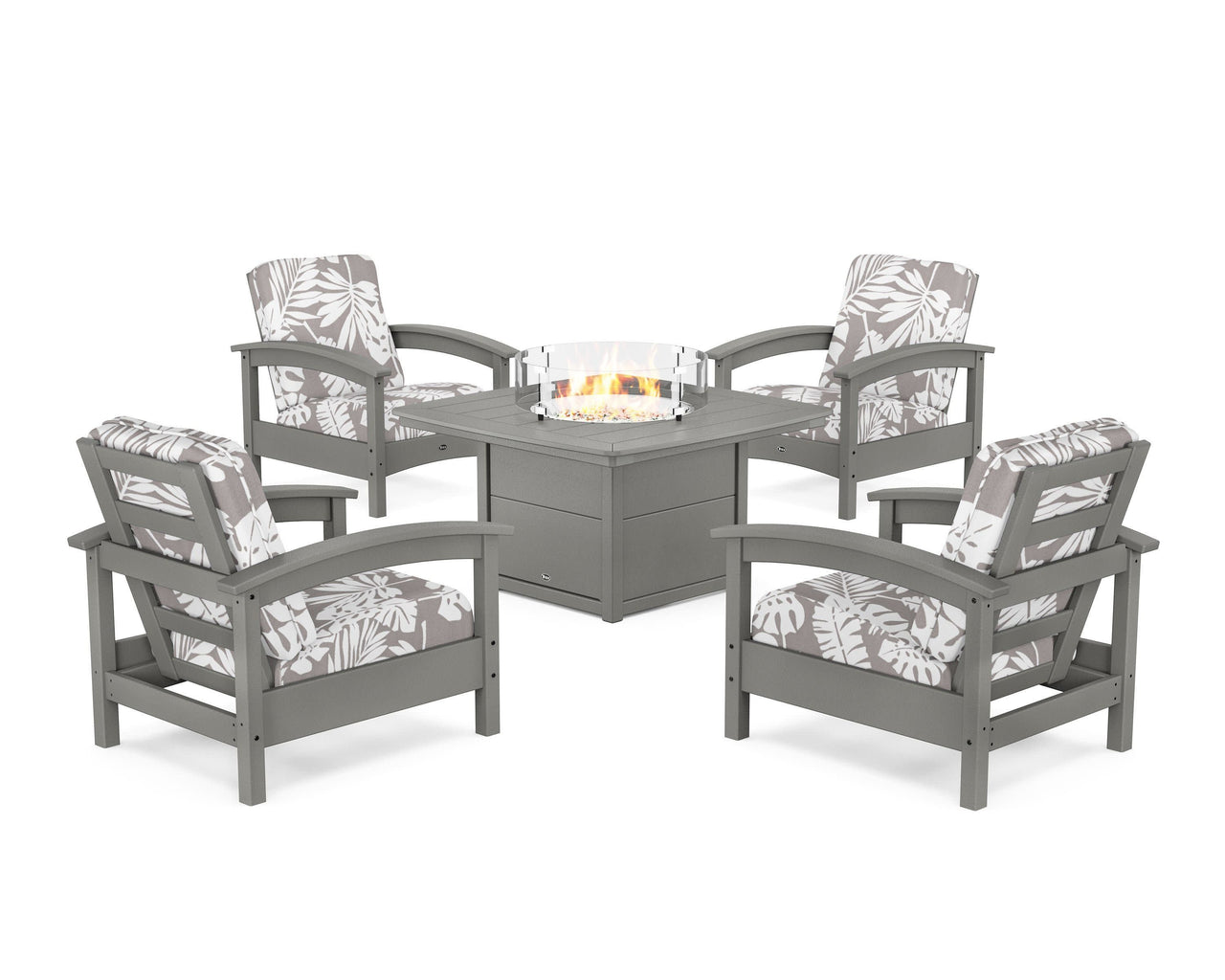 Trex Rockport 5-Piece Deep Seating Set with Yacht Club Fire Pit Table