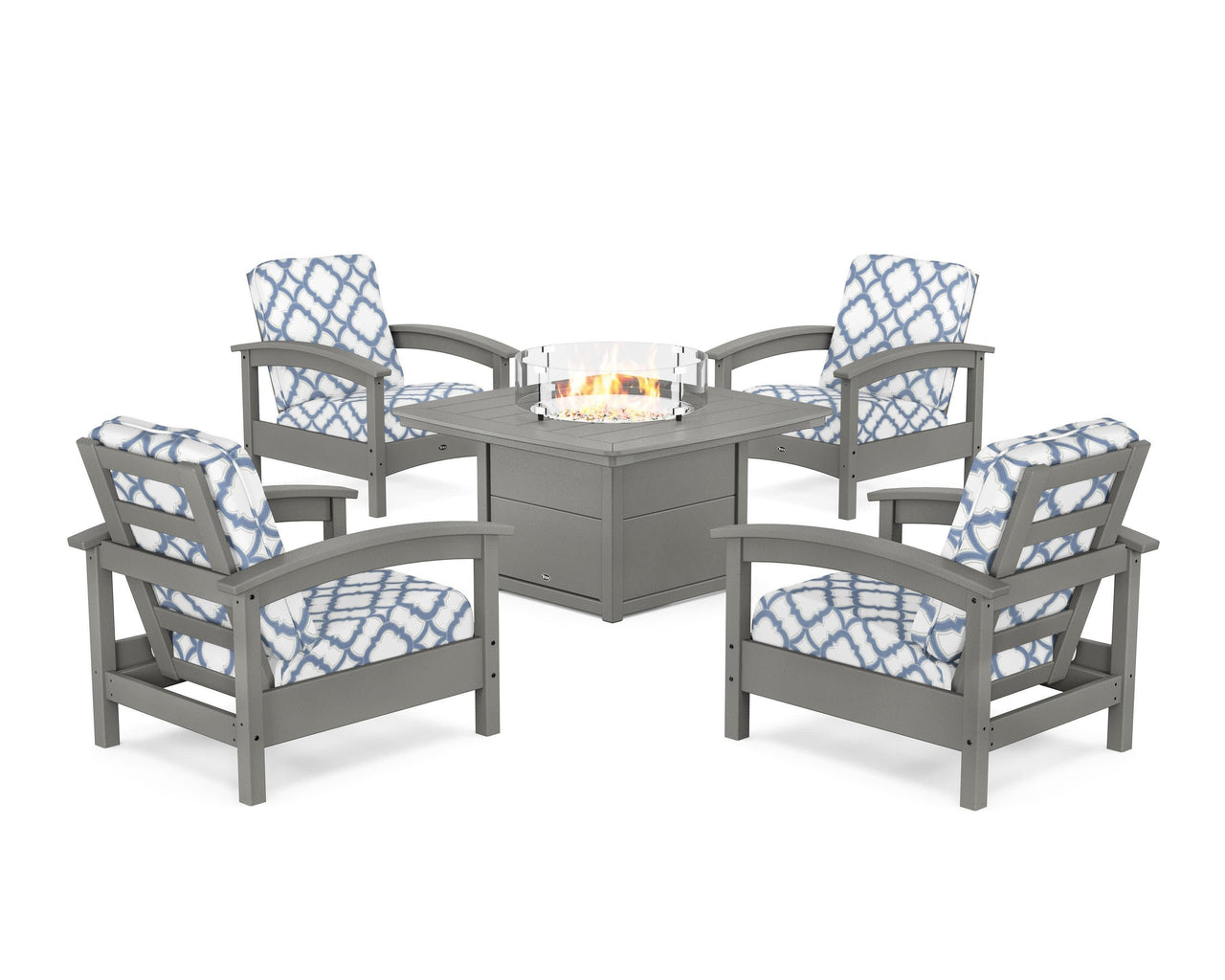 Trex Rockport 5-Piece Deep Seating Set with Yacht Club Fire Pit Table