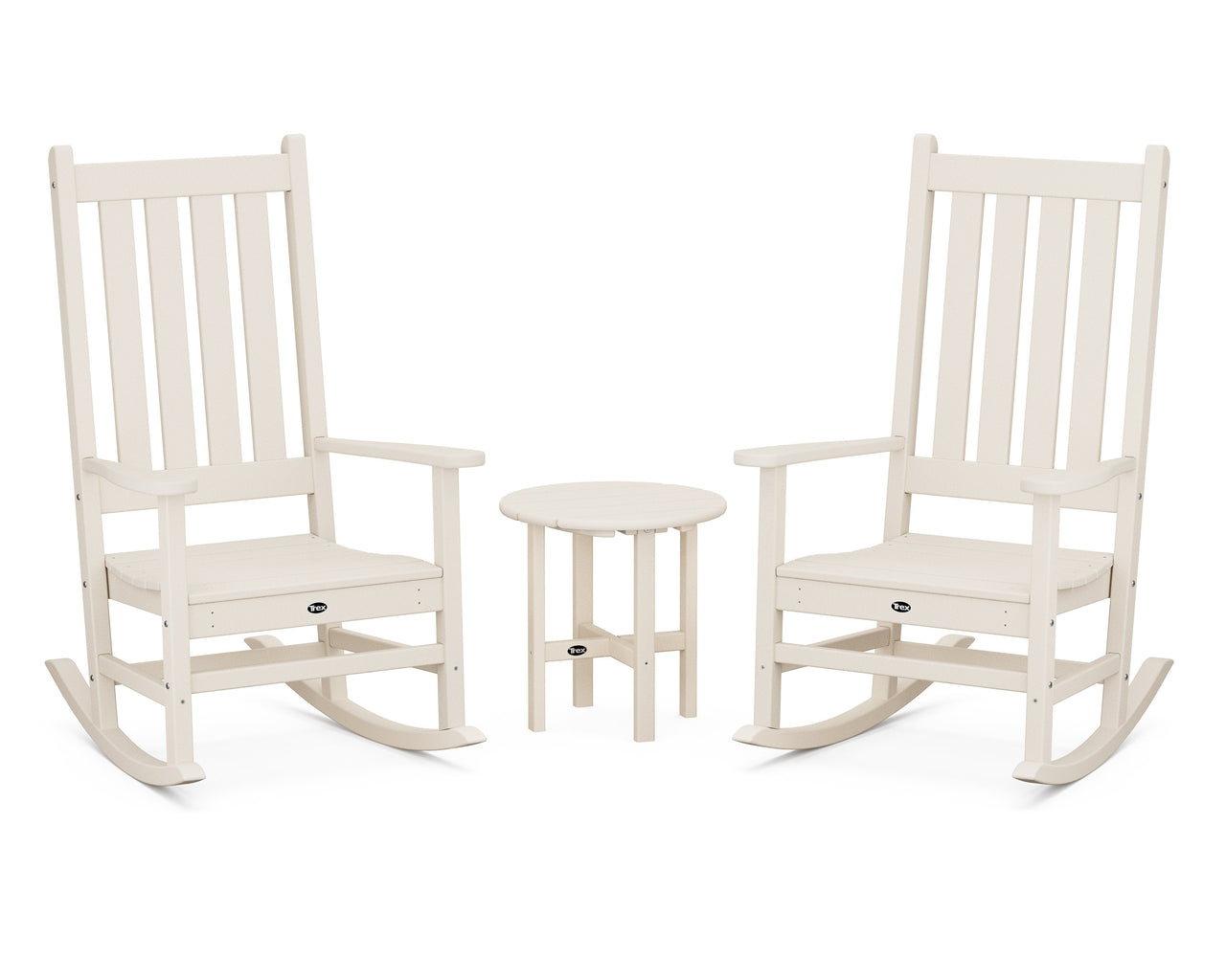 Trex Cape Cod 3-Piece Porch Rocking Chair Set with Cape Cod Round 18" Side Table - Sand Castle