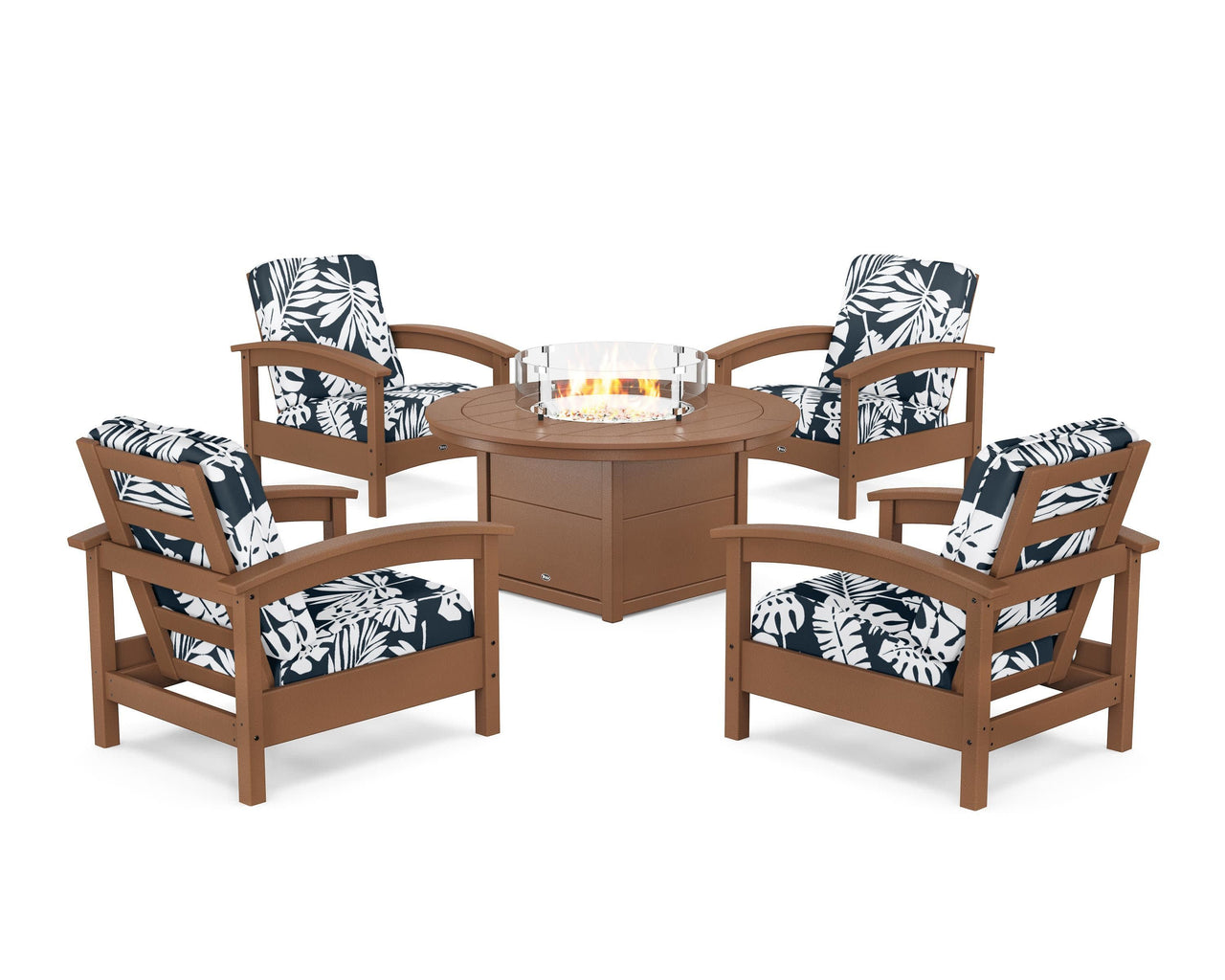 Trex Rockport 5-Piece Deep Seating Set with Round Fire Pit Table
