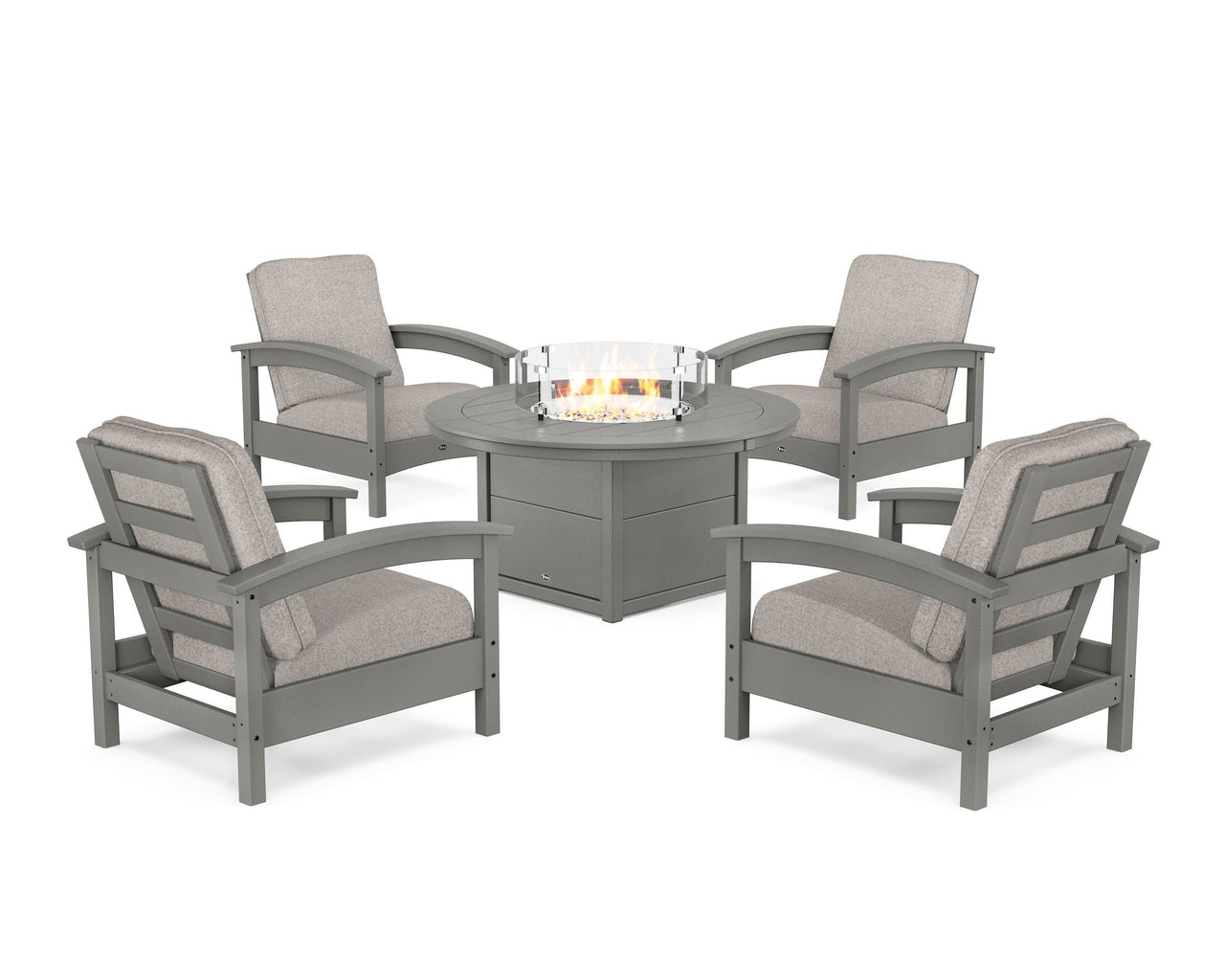 Trex Rockport 5-Piece Deep Seating Set with Round Fire Pit Table