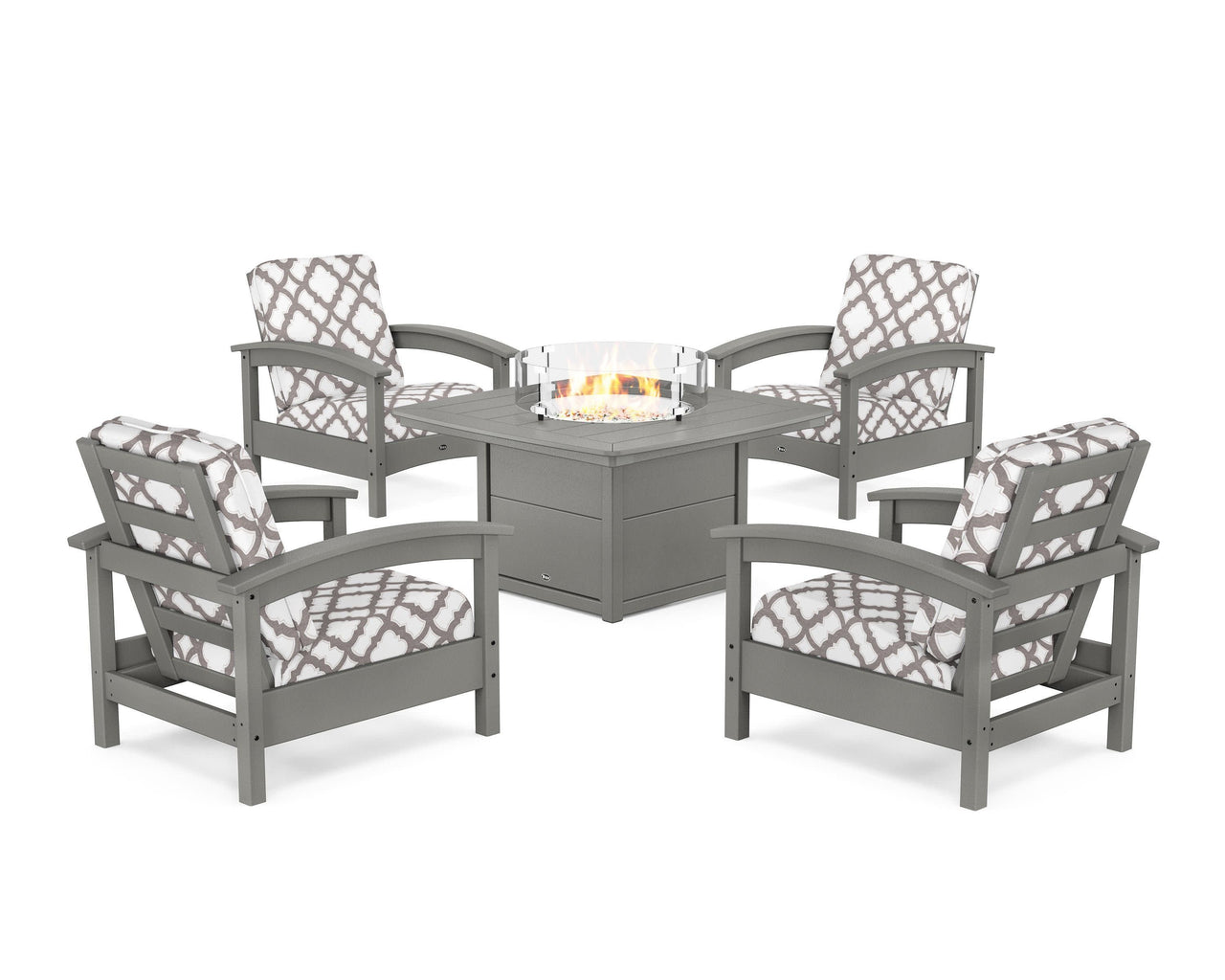 Trex Rockport 5-Piece Deep Seating Set with Yacht Club Fire Pit Table