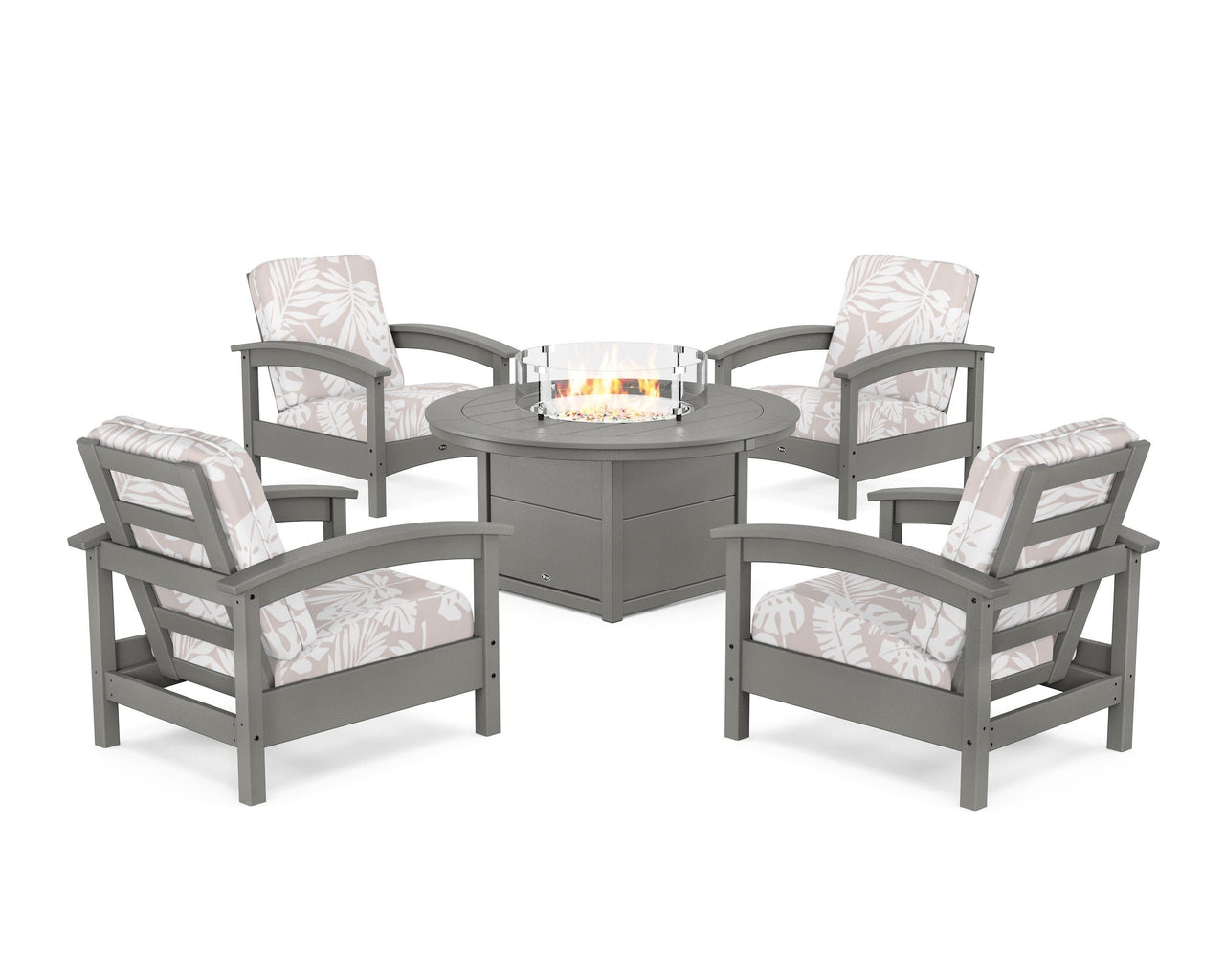 Trex Rockport 5-Piece Deep Seating Set with Round Fire Pit Table