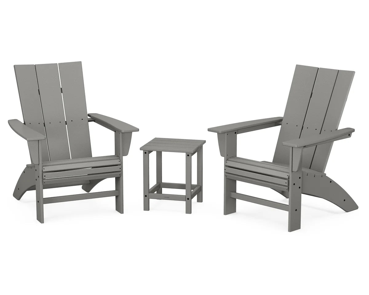 POLYWOOD Modern 3-Piece Curveback Adirondack Set with Long Island 18" Side Table